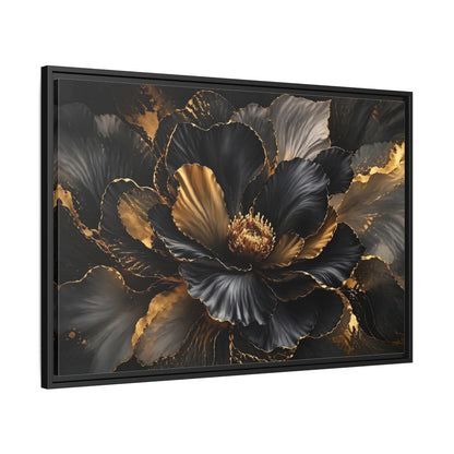 Side Mockup 13. Floral Abstract Flower Black Gold Floral shown as stretched canvas wall art