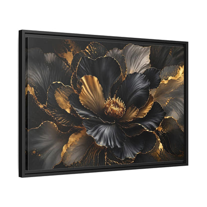 Side Mockup 14. Floral Abstract Flower Black Gold Floral shown as stretched canvas wall art