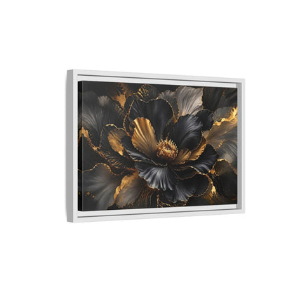 Side Mockup 4. Floral Abstract Flower Black Gold Floral shown as stretched canvas wall art