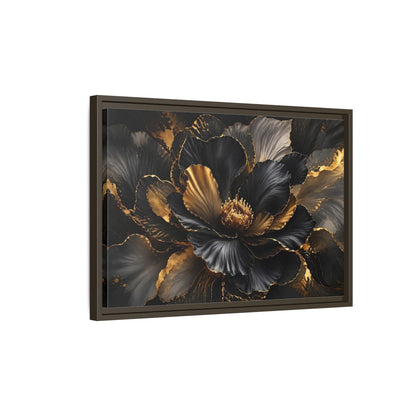 Side Mockup 2. Floral Abstract Flower Black Gold Floral shown as stretched canvas wall art