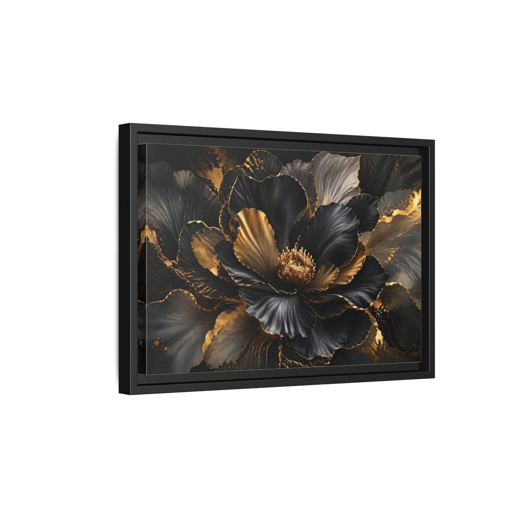 Side Mockup 6. Floral Abstract Flower Black Gold Floral shown as stretched canvas wall art