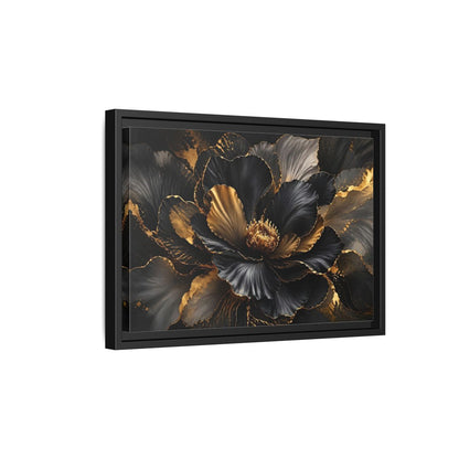 Side Mockup 6. Floral Abstract Flower Black Gold Floral shown as stretched canvas wall art