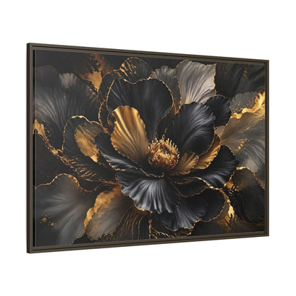 Side Mockup 8. Floral Abstract Flower Black Gold Floral shown as stretched canvas wall art