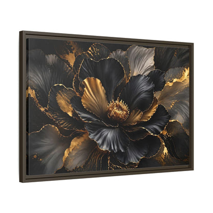 Side Mockup 11. Floral Abstract Flower Black Gold Floral shown as stretched canvas wall art