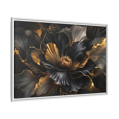 Side Mockup 9. Floral Abstract Flower Black Gold Floral shown as stretched canvas wall art