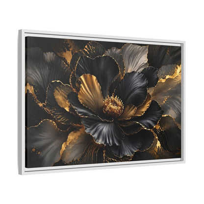 Side Mockup 10. Floral Abstract Flower Black Gold Floral shown as stretched canvas wall art
