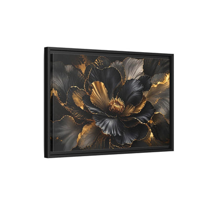 Side Mockup 3. Floral Abstract Flower Black Gold Floral shown as stretched canvas wall art
