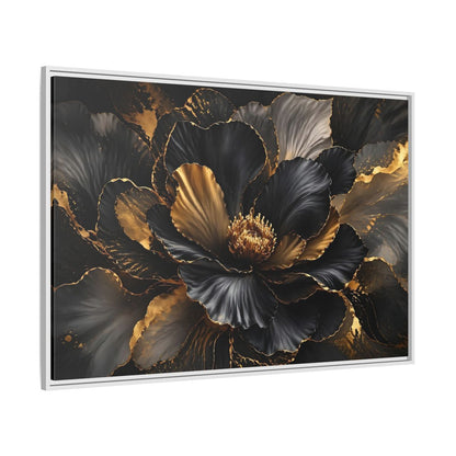 Side Mockup 7. Floral Abstract Flower Black Gold Floral shown as stretched canvas wall art