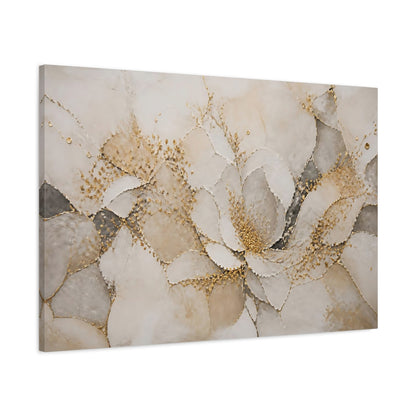 Main Mockup. Floral Abstract Flower Gold And Gray shown as stretched canvas wall art