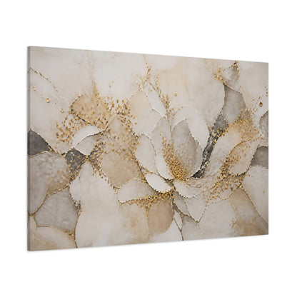 Side Mockup 1. Floral Abstract Flower Gold And Gray shown as stretched canvas wall art