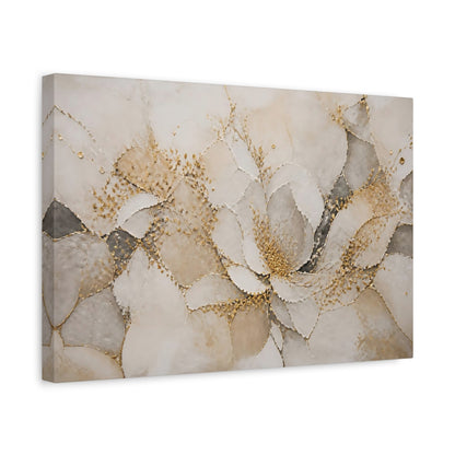 Side Mockup 4. Floral Abstract Flower Gold And Gray shown as stretched canvas wall art