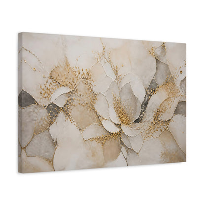 Side Mockup 3. Floral Abstract Flower Gold And Gray shown as stretched canvas wall art
