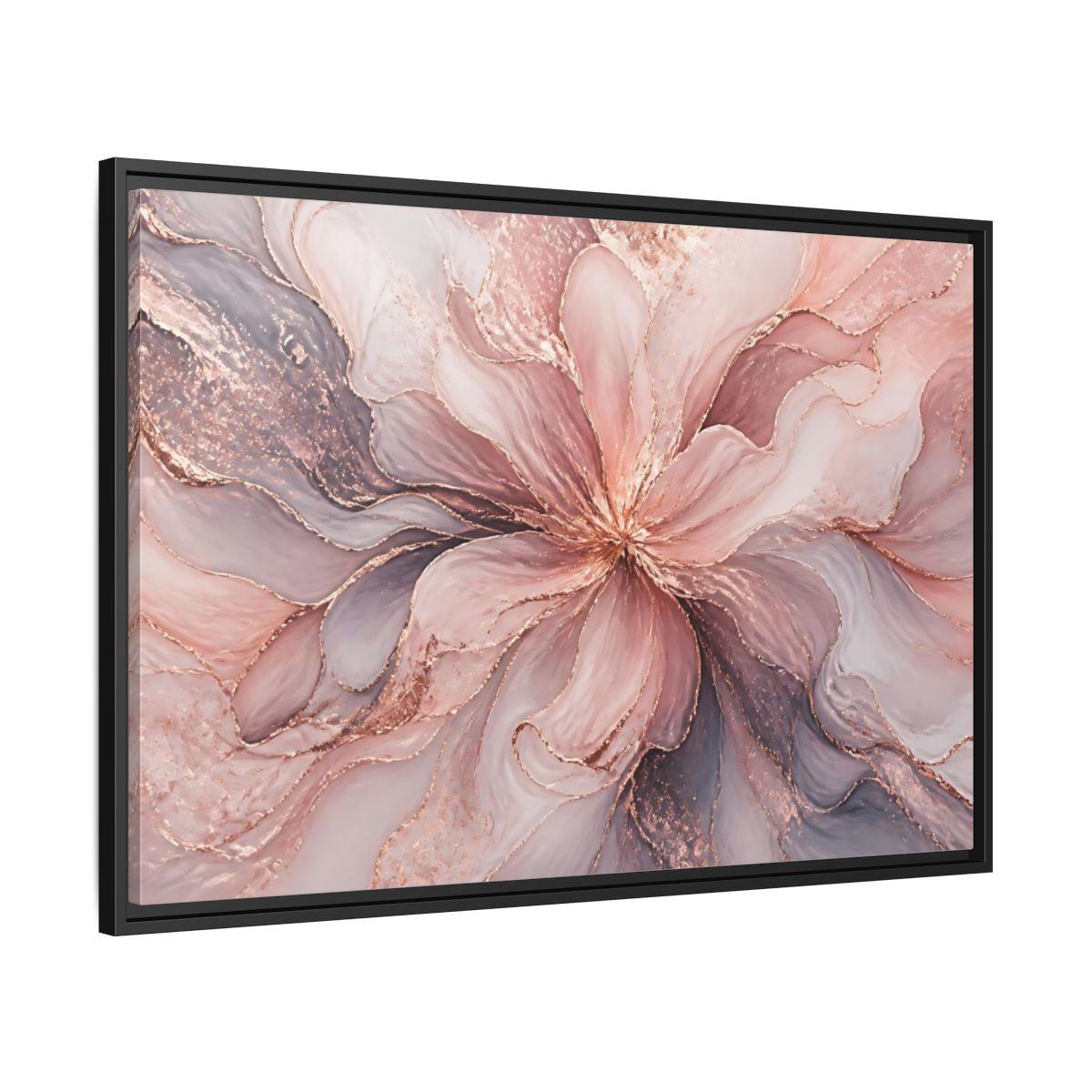 Side Mockup 13. Floral Abstract Flower Pink And Rose Gold shown as stretched canvas wall art