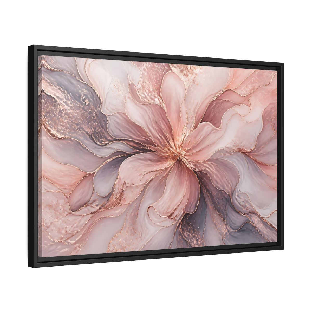 Side Mockup 14. Floral Abstract Flower Pink And Rose Gold shown as stretched canvas wall art