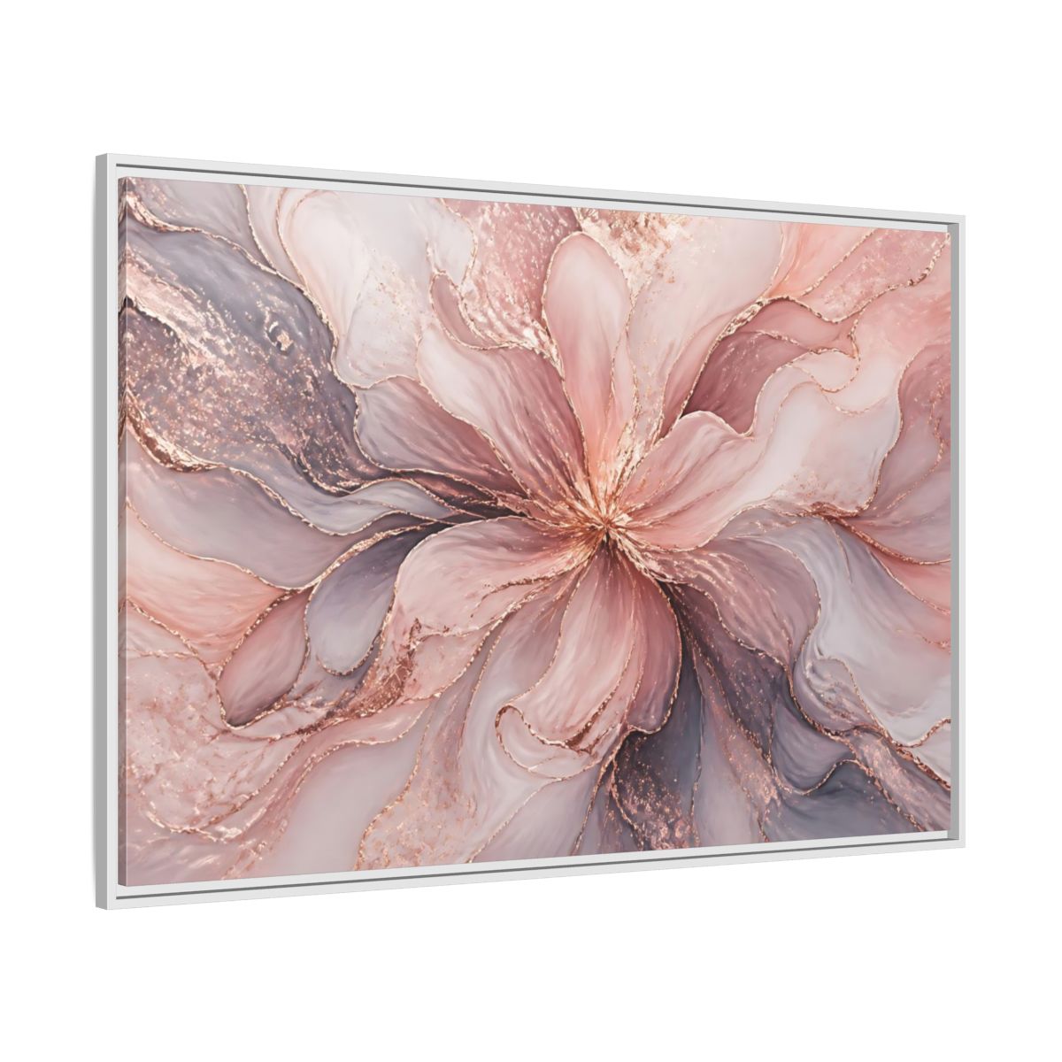 Side Mockup 7. Floral Abstract Flower Pink And Rose Gold shown as stretched canvas wall art