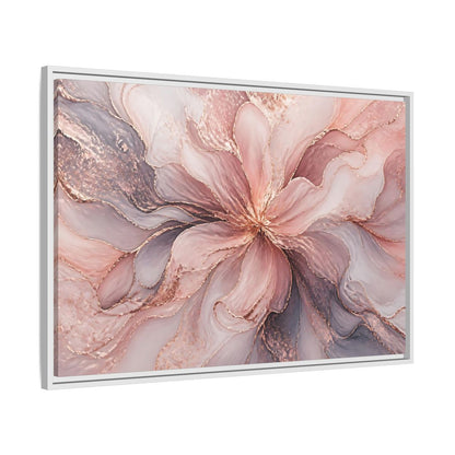 Side Mockup 9. Floral Abstract Flower Pink And Rose Gold shown as stretched canvas wall art