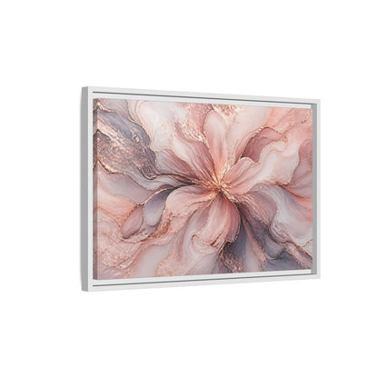Side Mockup 1. Floral Abstract Flower Pink And Rose Gold shown as stretched canvas wall art