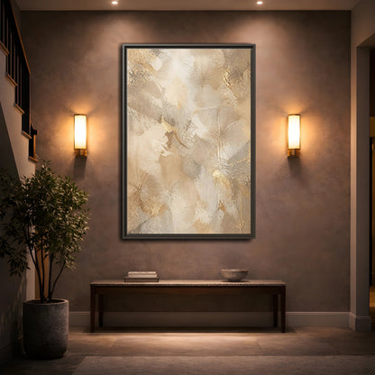 Mockup 2. Floral Abstract Flowers Beige Gold Floral shown as stretched canvas wall art