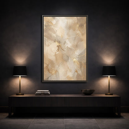 Mockup 3. Floral Abstract Flowers Beige Gold Floral shown as stretched canvas wall art