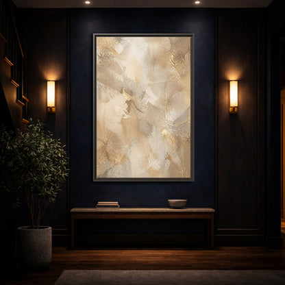 Mockup 4. Floral Abstract Flowers Beige Gold Floral shown as stretched canvas wall art
