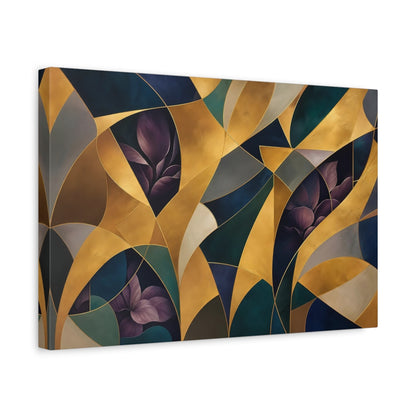 Side Mockup 4. Floral Abstract Foliage Gold And Purple Foliage shown as stretched canvas wall art