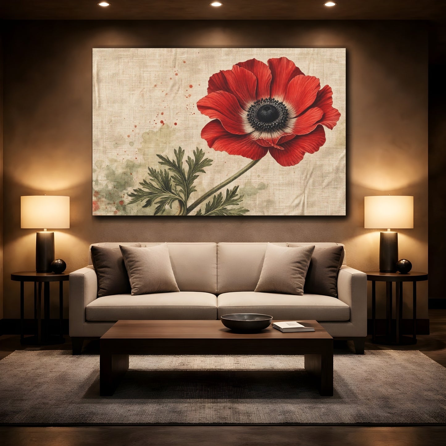 Mockup 2. Floral Anemone Flower Red Anemone shown as stretched canvas wall art