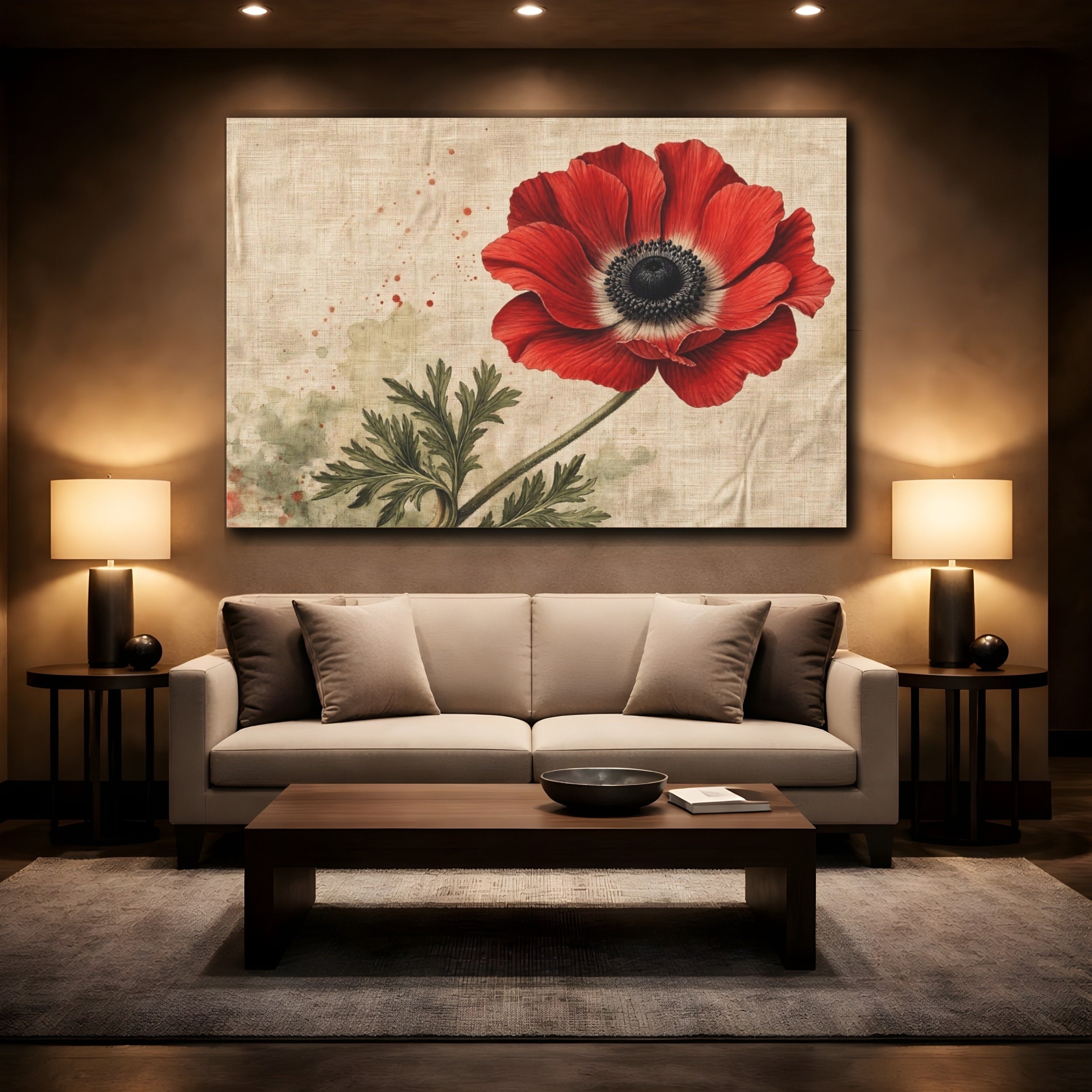 Mockup 2. Floral Anemone Flower Red Anemone shown as stretched canvas wall art