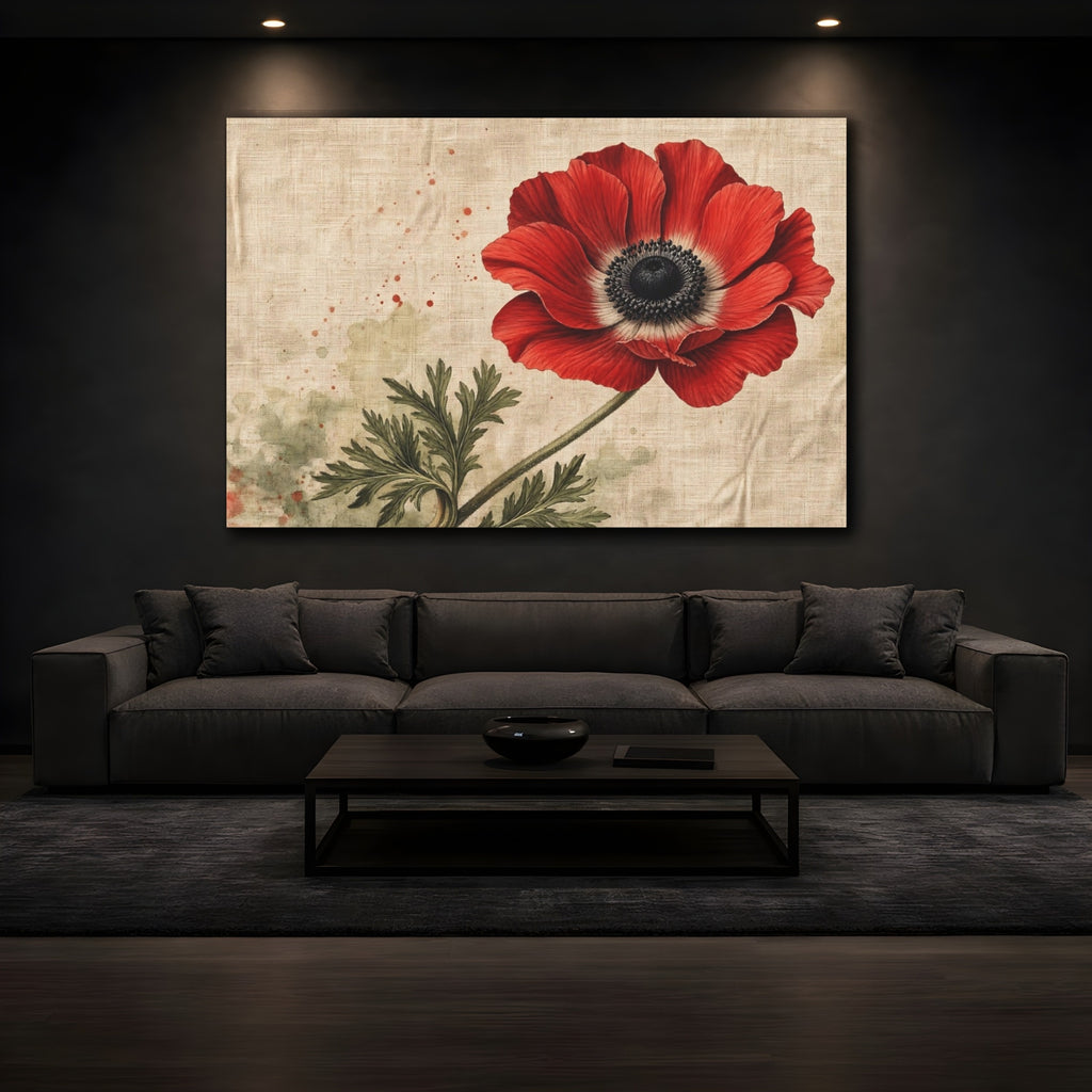 Mockup 3. Floral Anemone Flower Red Anemone shown as stretched canvas wall art
