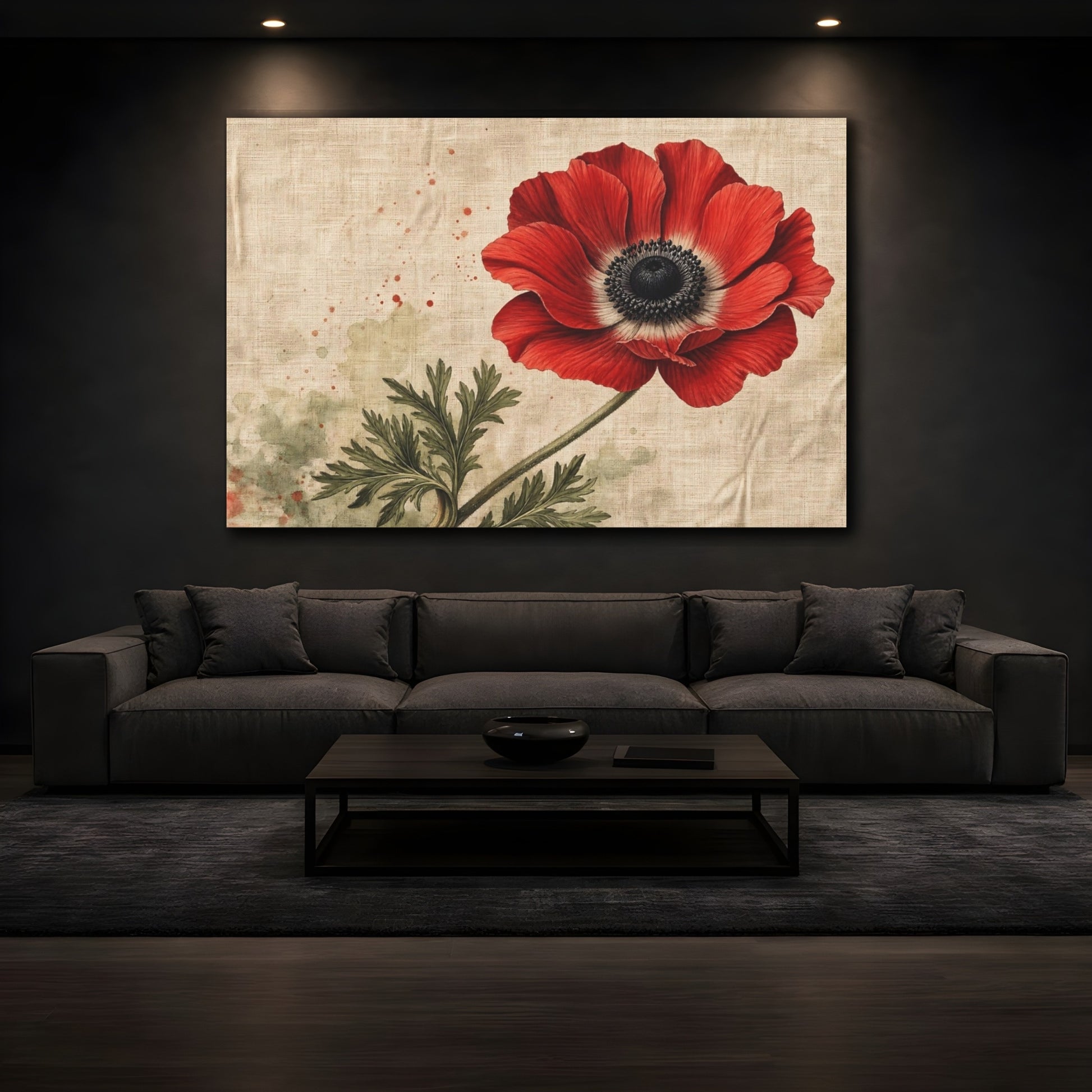 Mockup 3. Floral Anemone Flower Red Anemone shown as stretched canvas wall art
