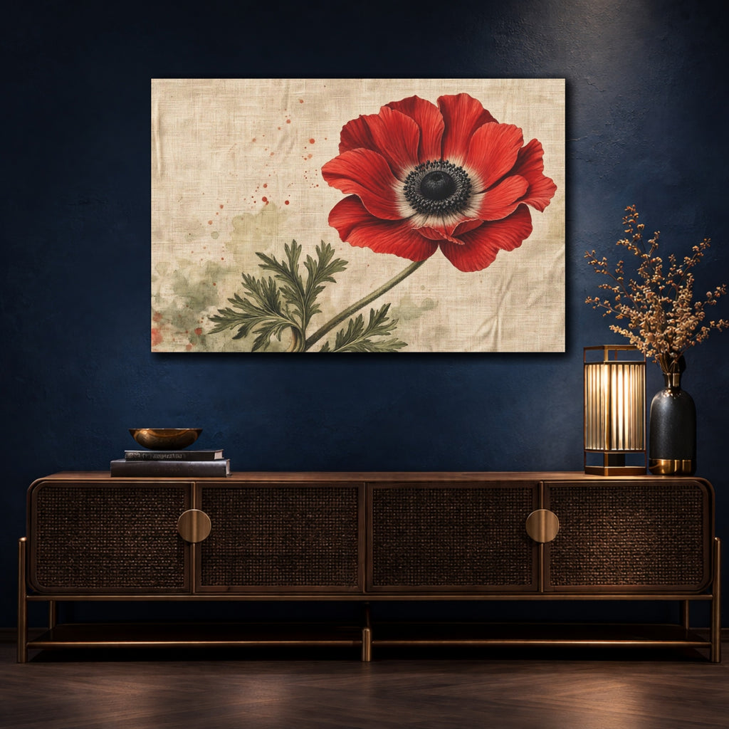 Mockup 4. Floral Anemone Flower Red Anemone shown as stretched canvas wall art