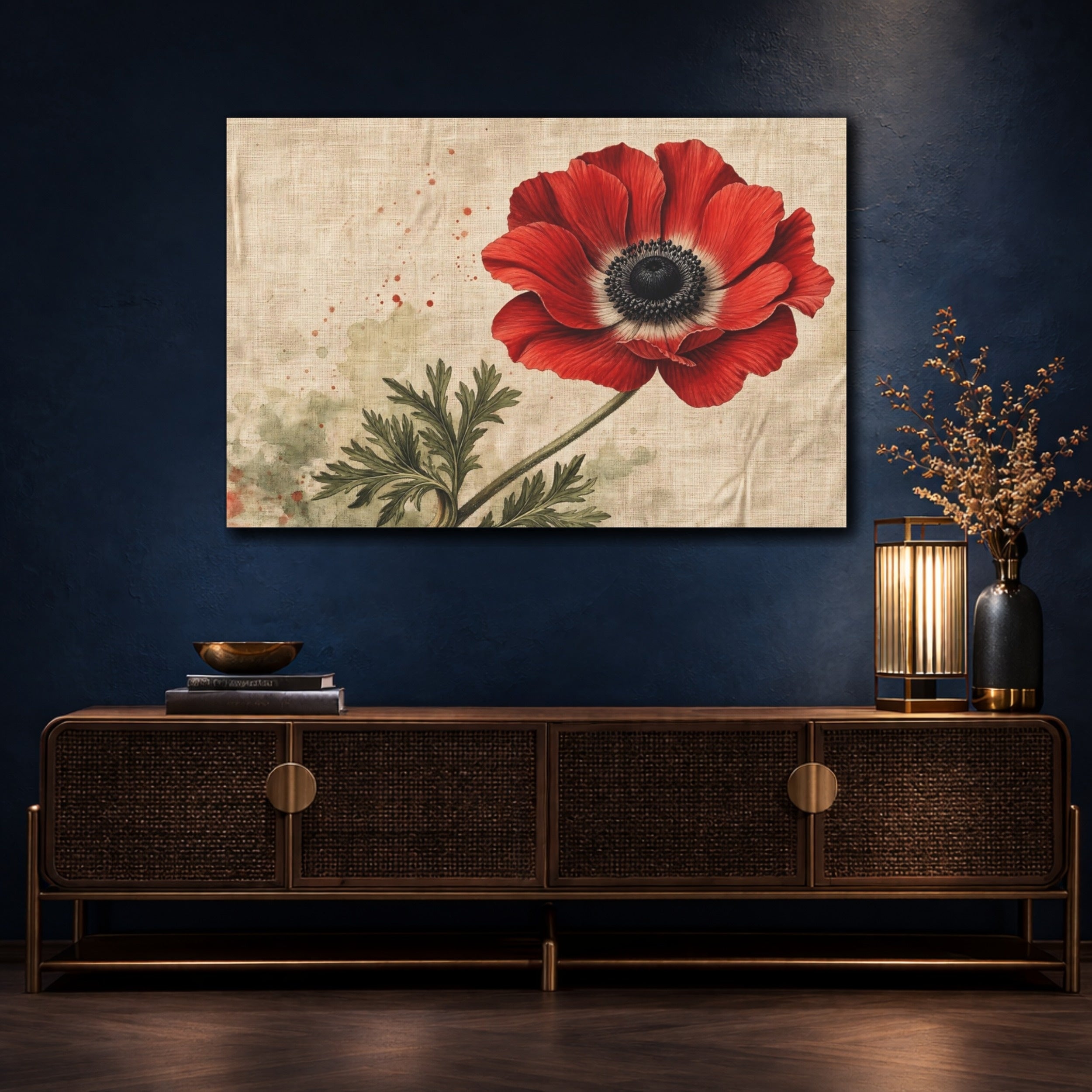 Mockup 4. Floral Anemone Flower Red Anemone shown as stretched canvas wall art