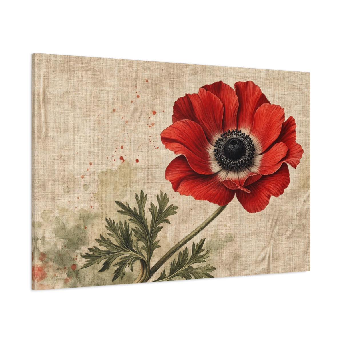 Side Mockup 1. Floral Anemone Flower Red Anemone shown as stretched canvas wall art