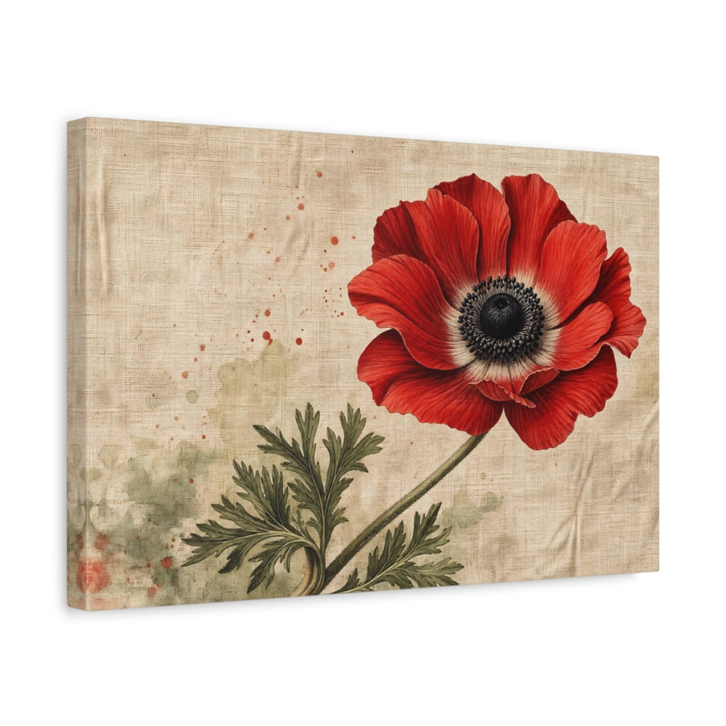 Side Mockup 4. Floral Anemone Flower Red Anemone shown as stretched canvas wall art