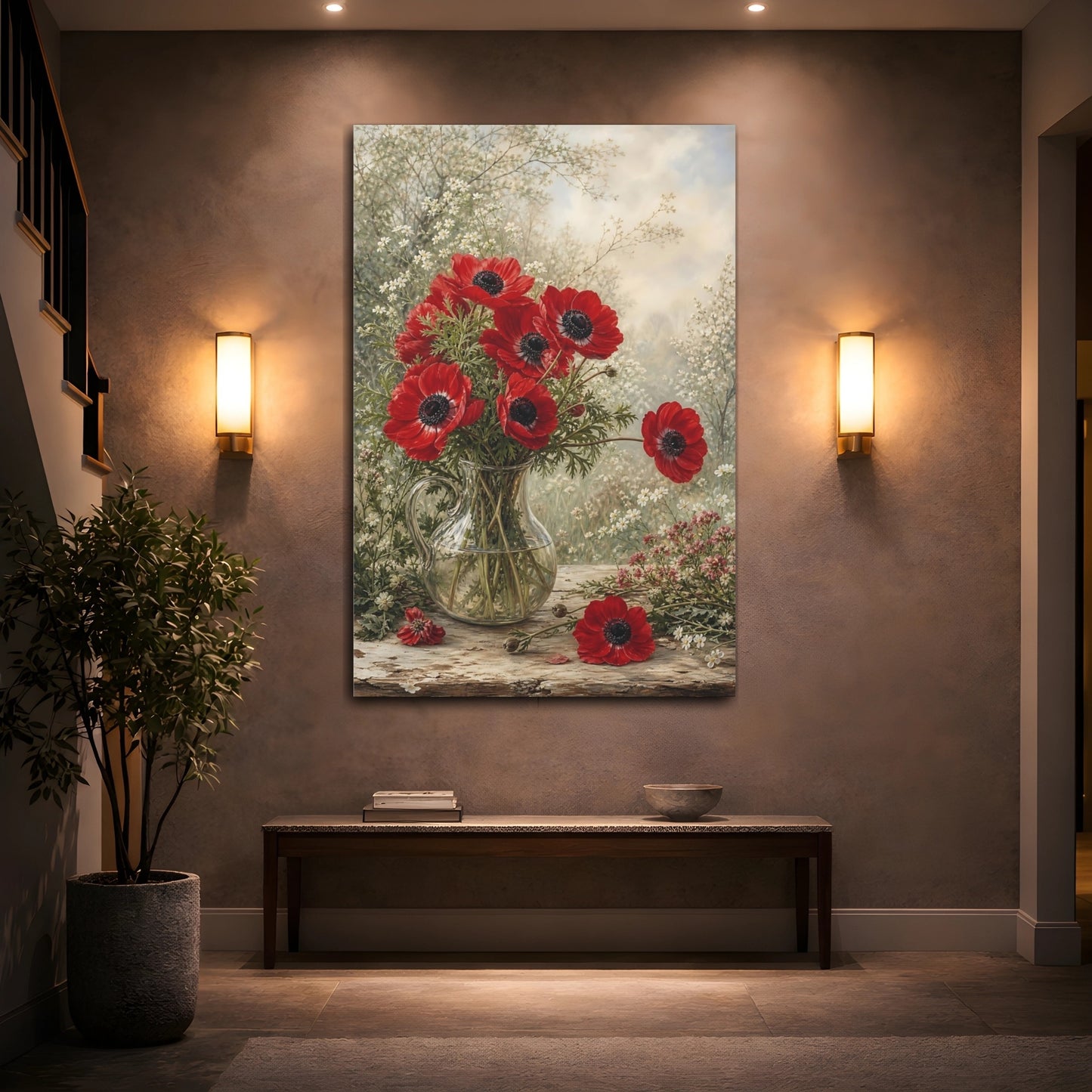 Mockup 2. Floral Anemones Red Anemones shown as stretched canvas wall art