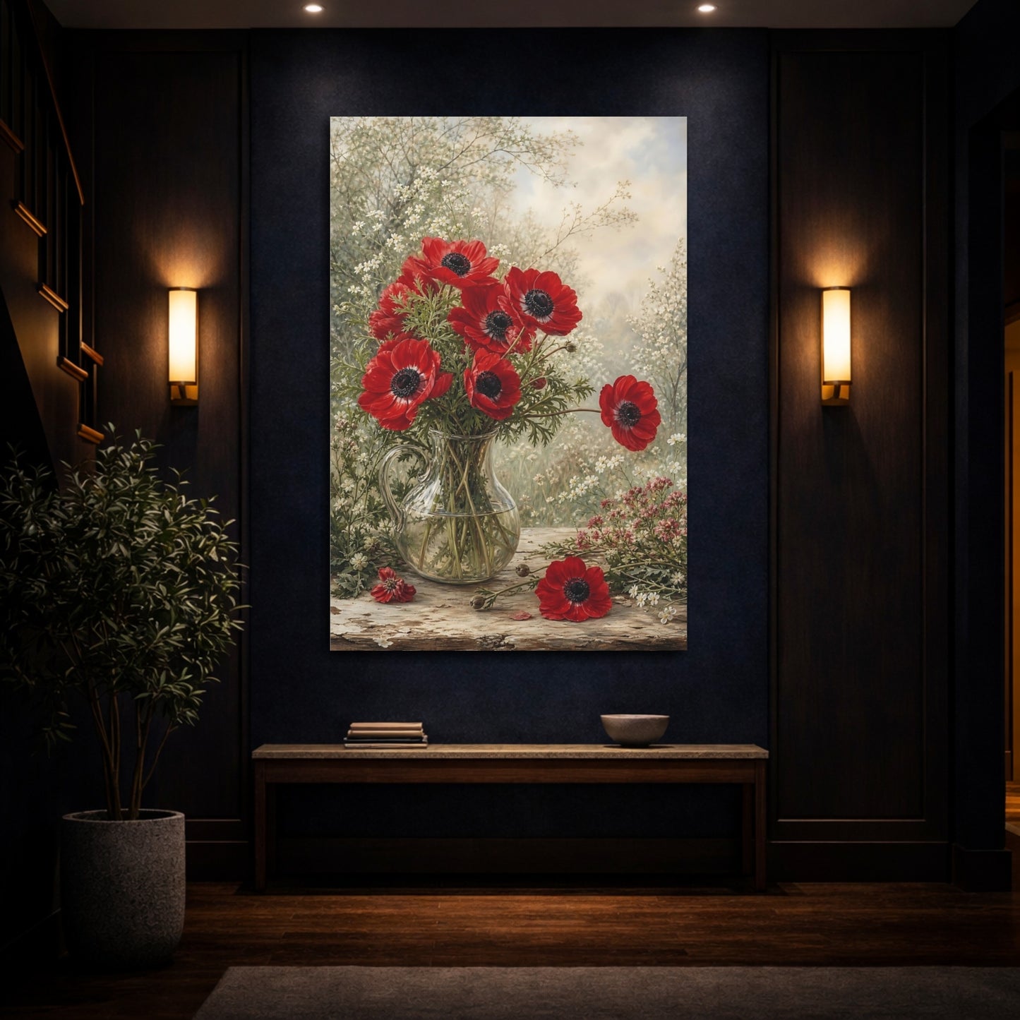 Mockup 4. Floral Anemones Red Anemones shown as stretched canvas wall art