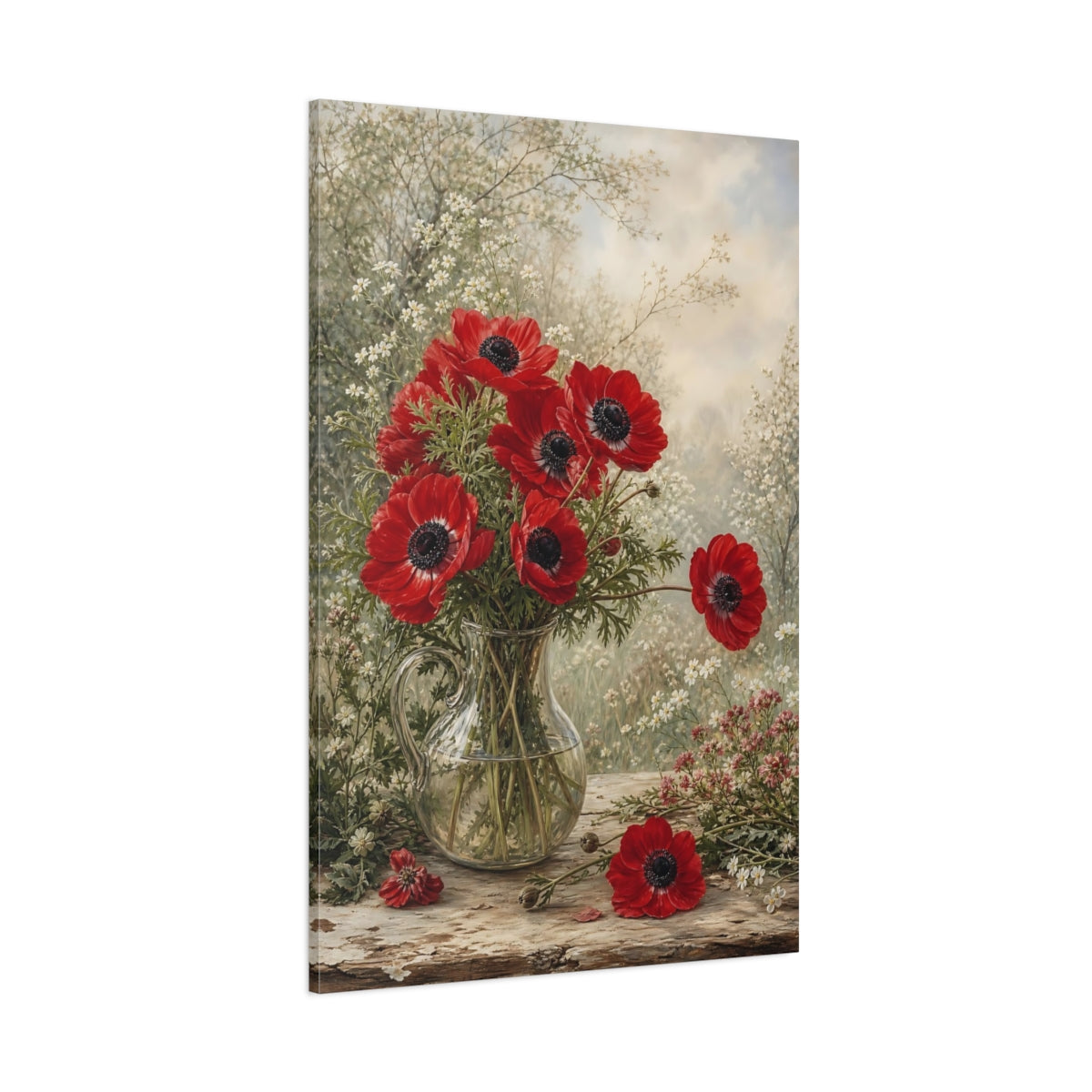 Side Mockup 1. Floral Anemones Red Anemones shown as stretched canvas wall art