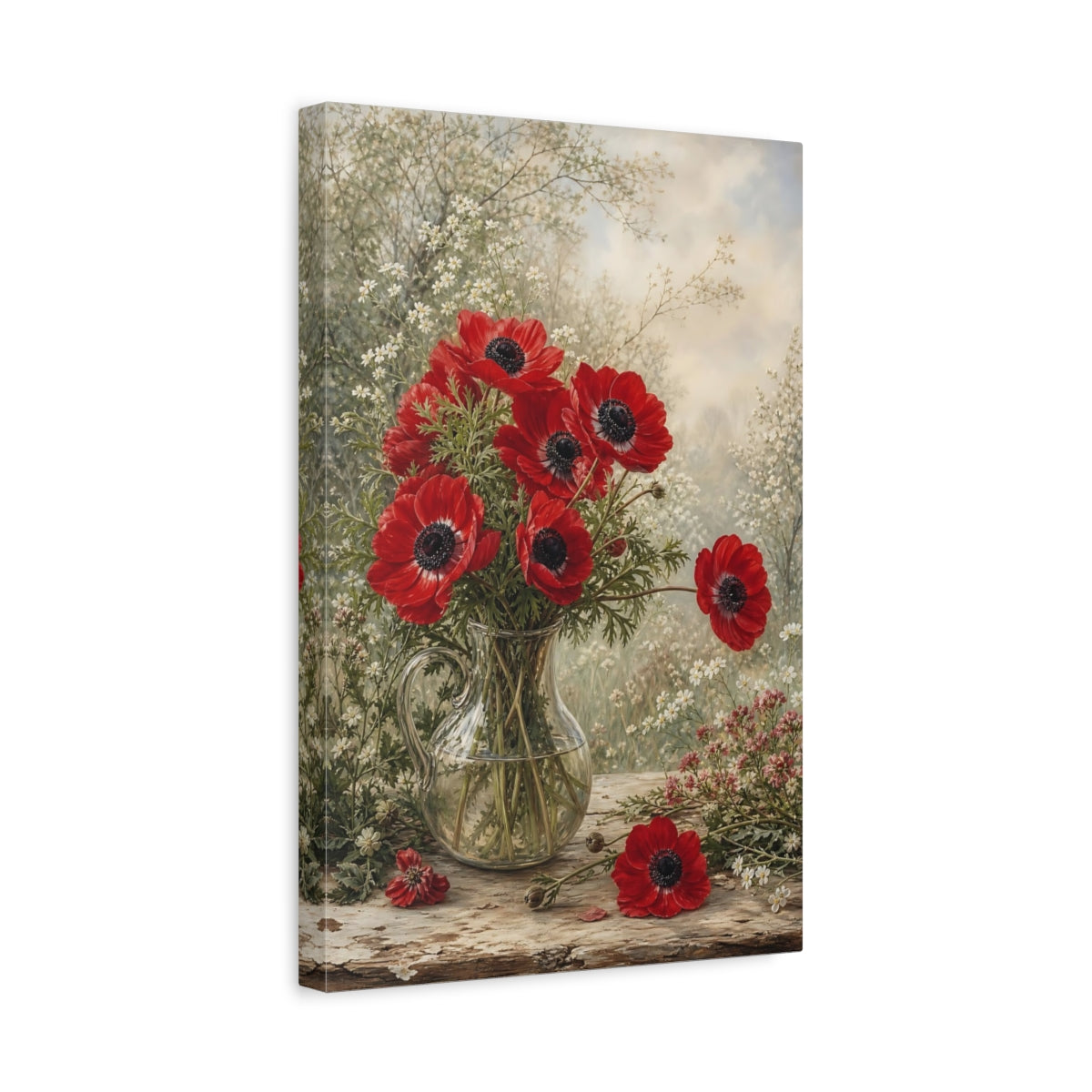 Side Mockup 4. Floral Anemones Red Anemones shown as stretched canvas wall art