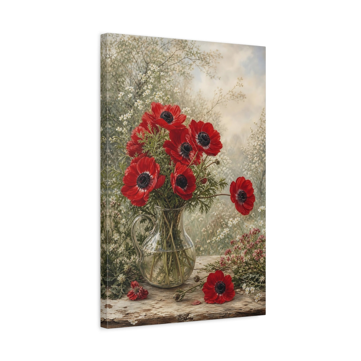 Side Mockup 3. Floral Anemones Red Anemones shown as stretched canvas wall art