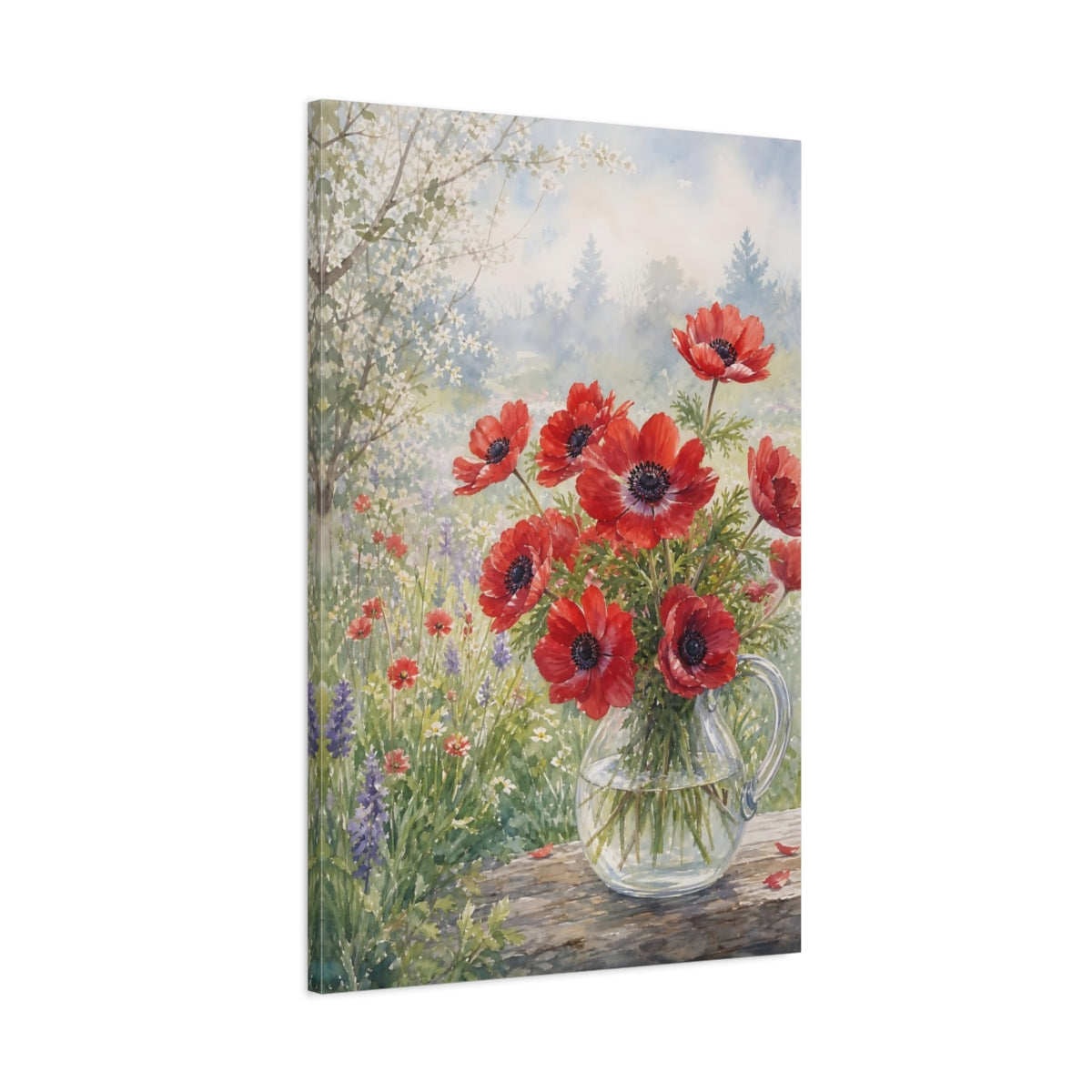 Main Mockup. Floral Anemones Red Floral shown as stretched canvas wall art