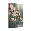 Side Mockup 4. Floral Apple Blossoms Pink Blossoms Rain shown as stretched canvas wall art