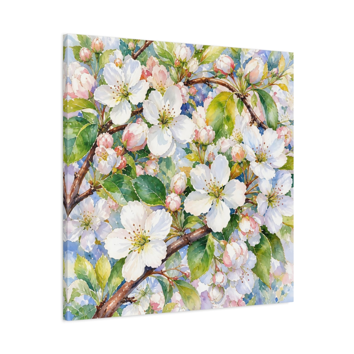 Main Mockup. Floral Apple Blossoms Spring Blossoms shown as stretched canvas wall art