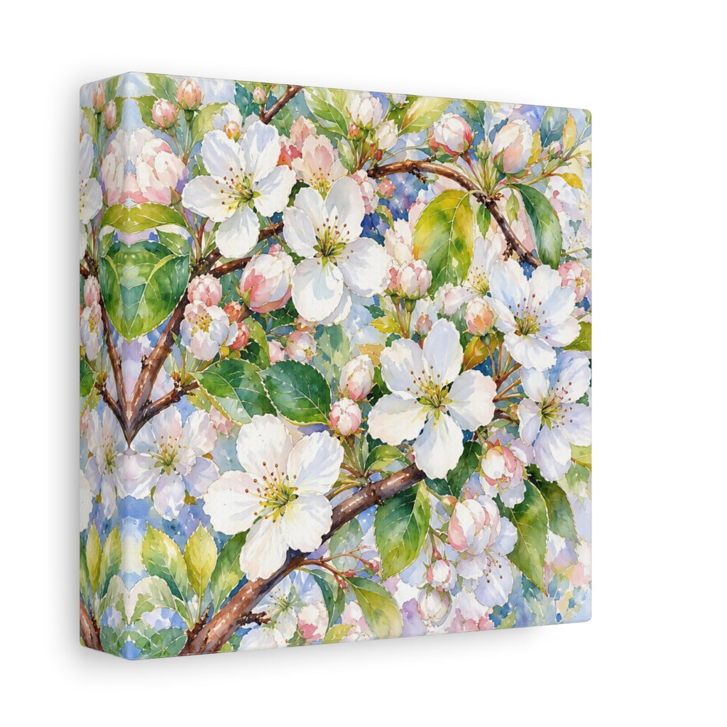 Side Mockup 2. Floral Apple Blossoms Spring Blossoms shown as stretched canvas wall art