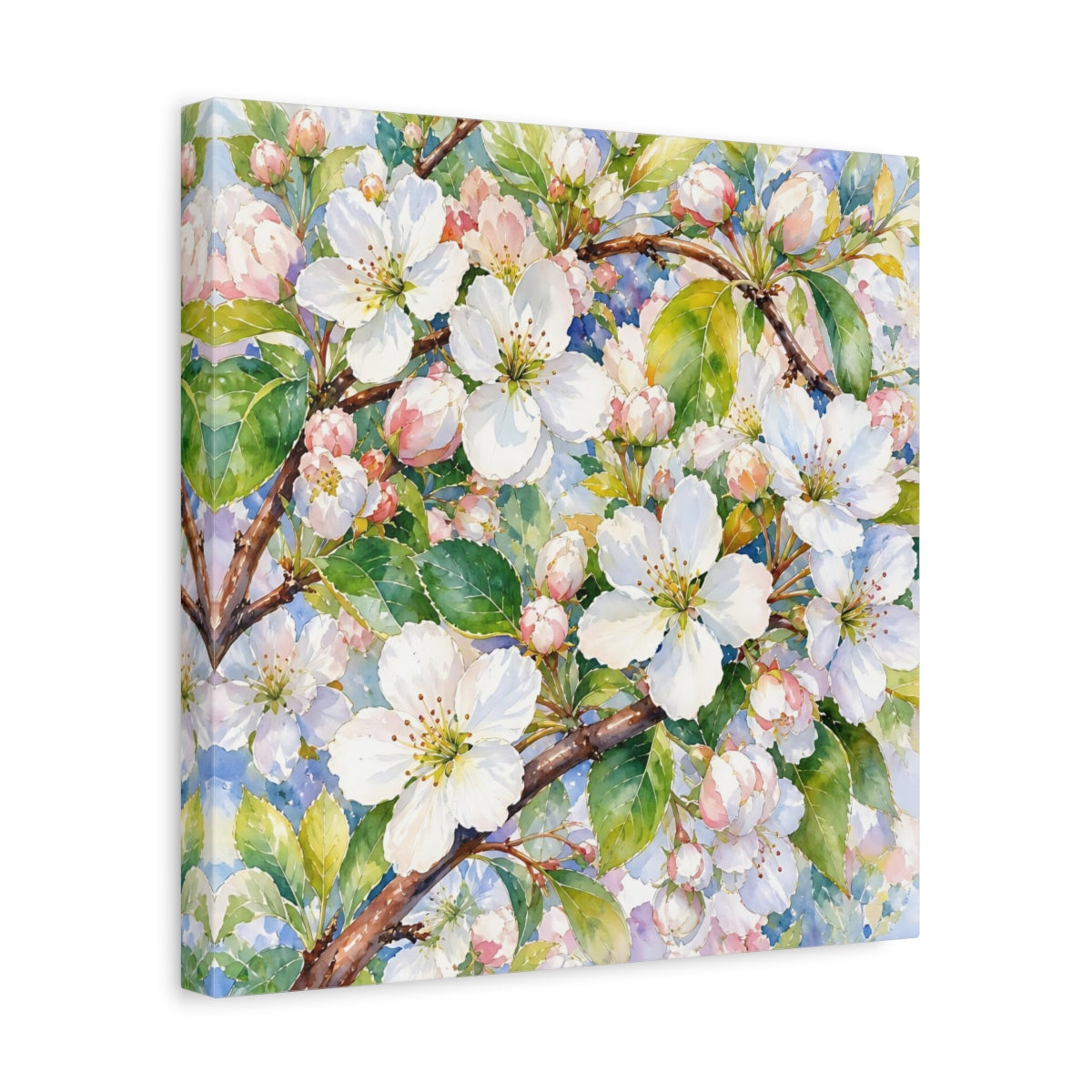 Side Mockup 7. Floral Apple Blossoms Spring Blossoms shown as stretched canvas wall art