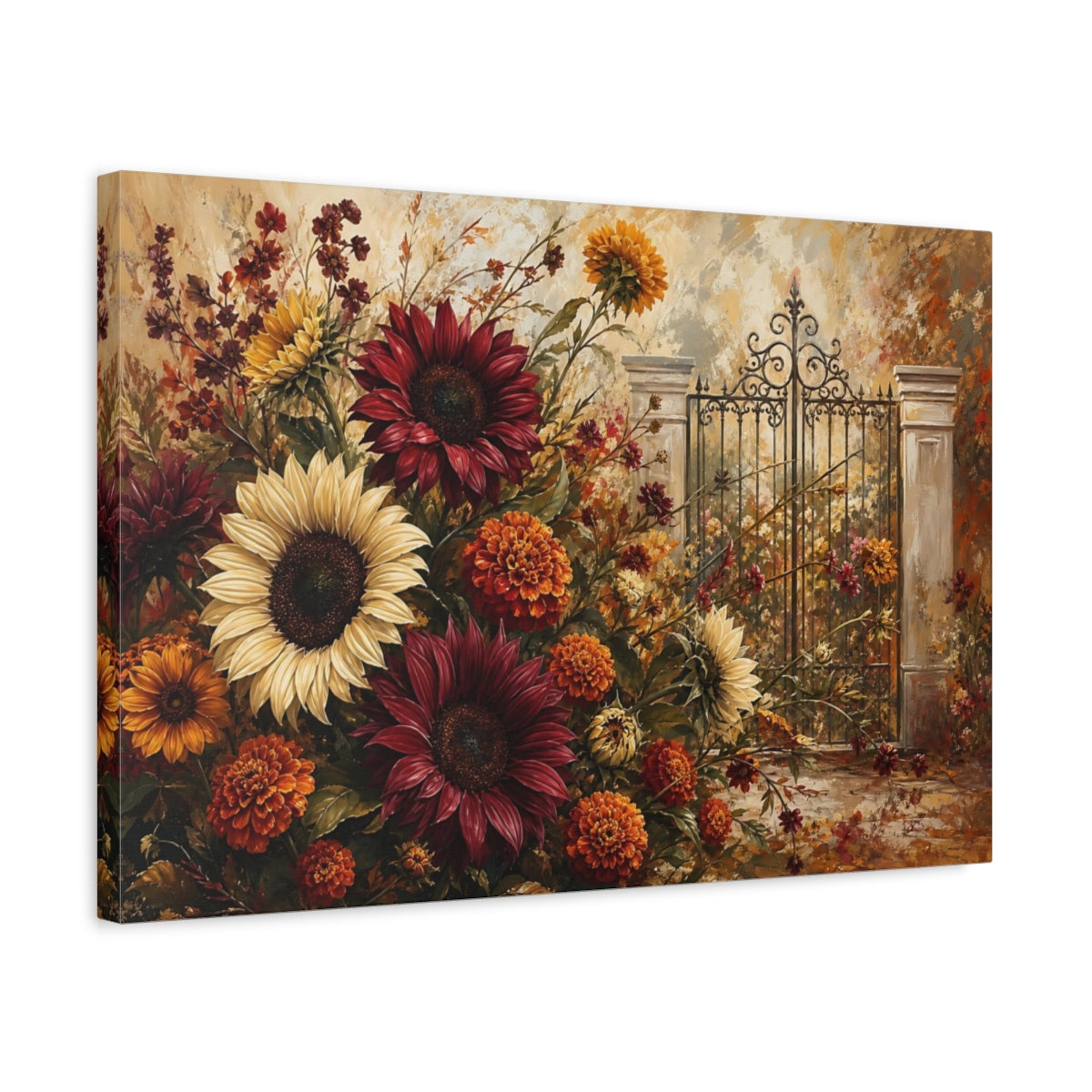 Side Mockup 3. Floral Floral Arrangement Autumn Floral shown as stretched canvas wall art
