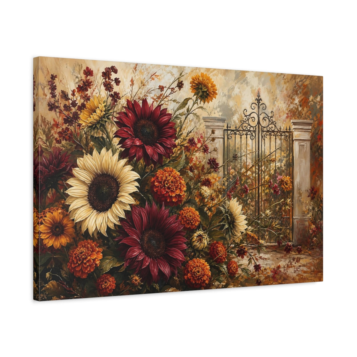 Side Mockup 2. Floral Floral Arrangement Autumn Floral shown as stretched canvas wall art