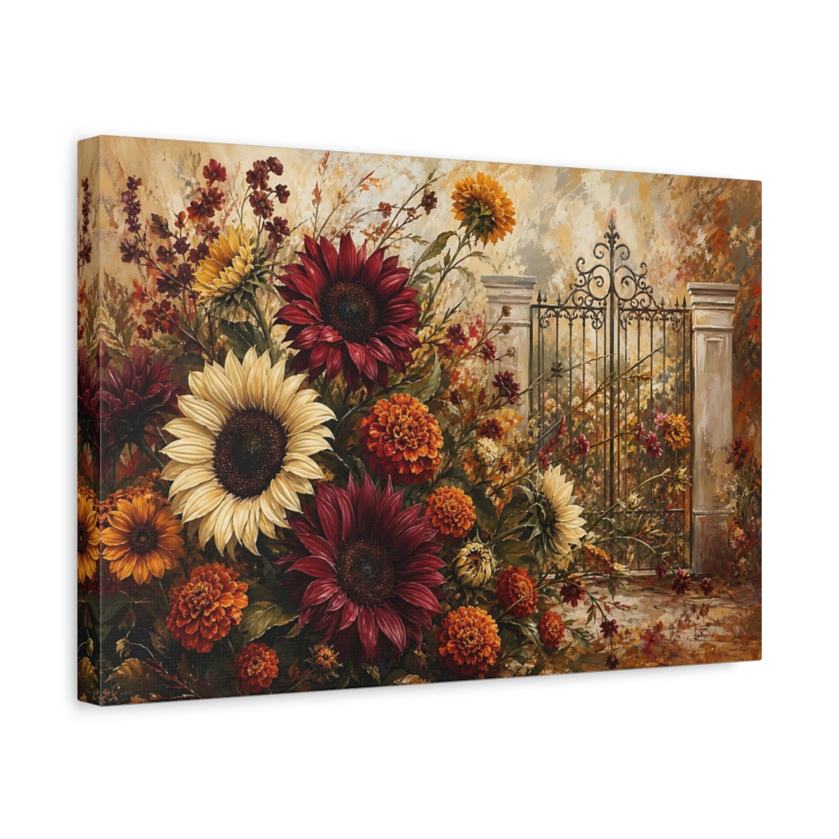 Side Mockup 4. Floral Floral Arrangement Autumn Floral shown as stretched canvas wall art