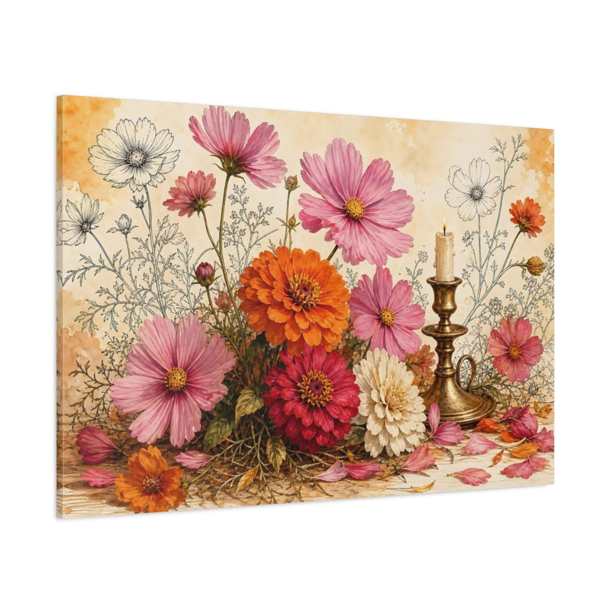 Side Mockup 1. Floral Floral Arrangement Colorful Floral shown as stretched canvas wall art