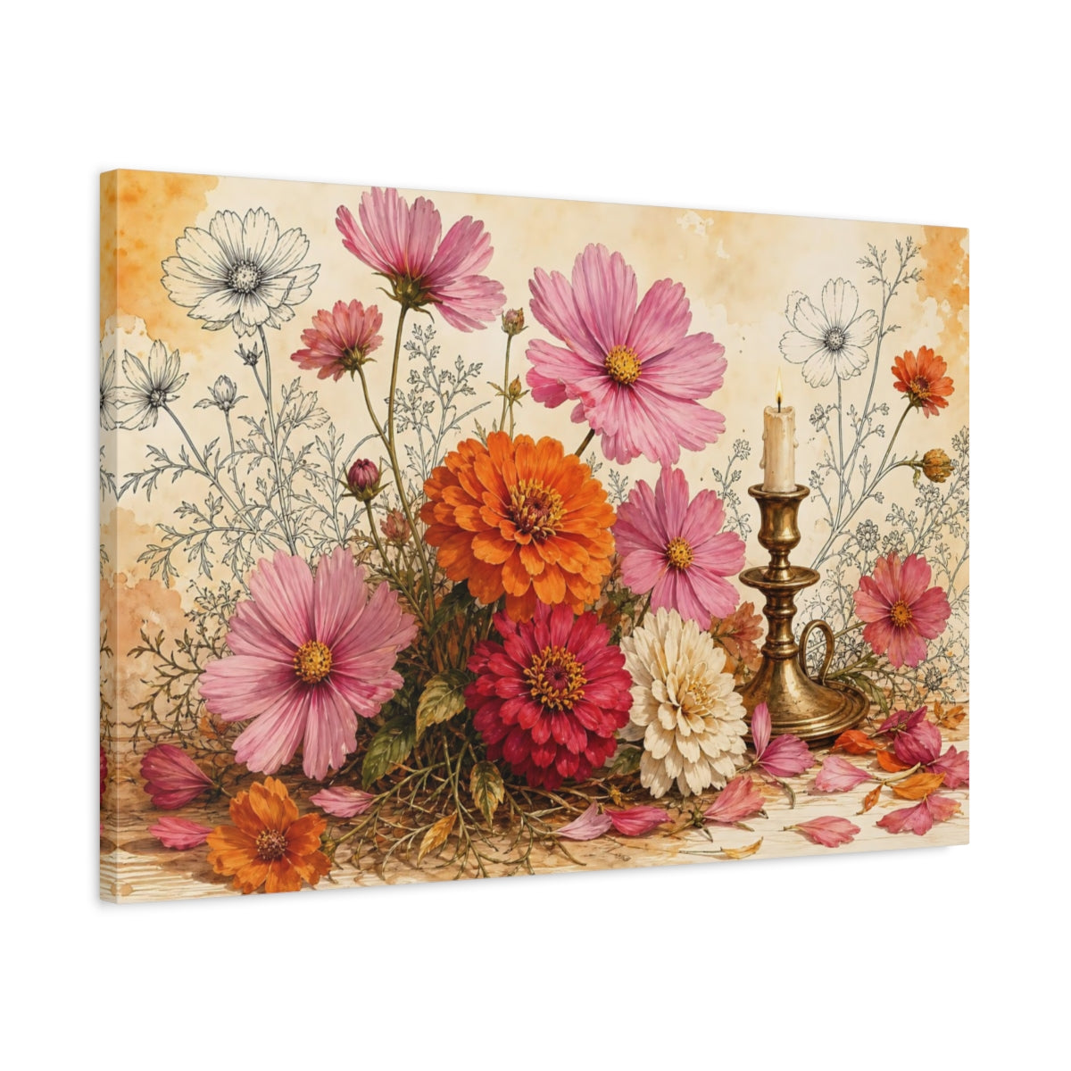 Side Mockup 2. Floral Floral Arrangement Colorful Floral shown as stretched canvas wall art