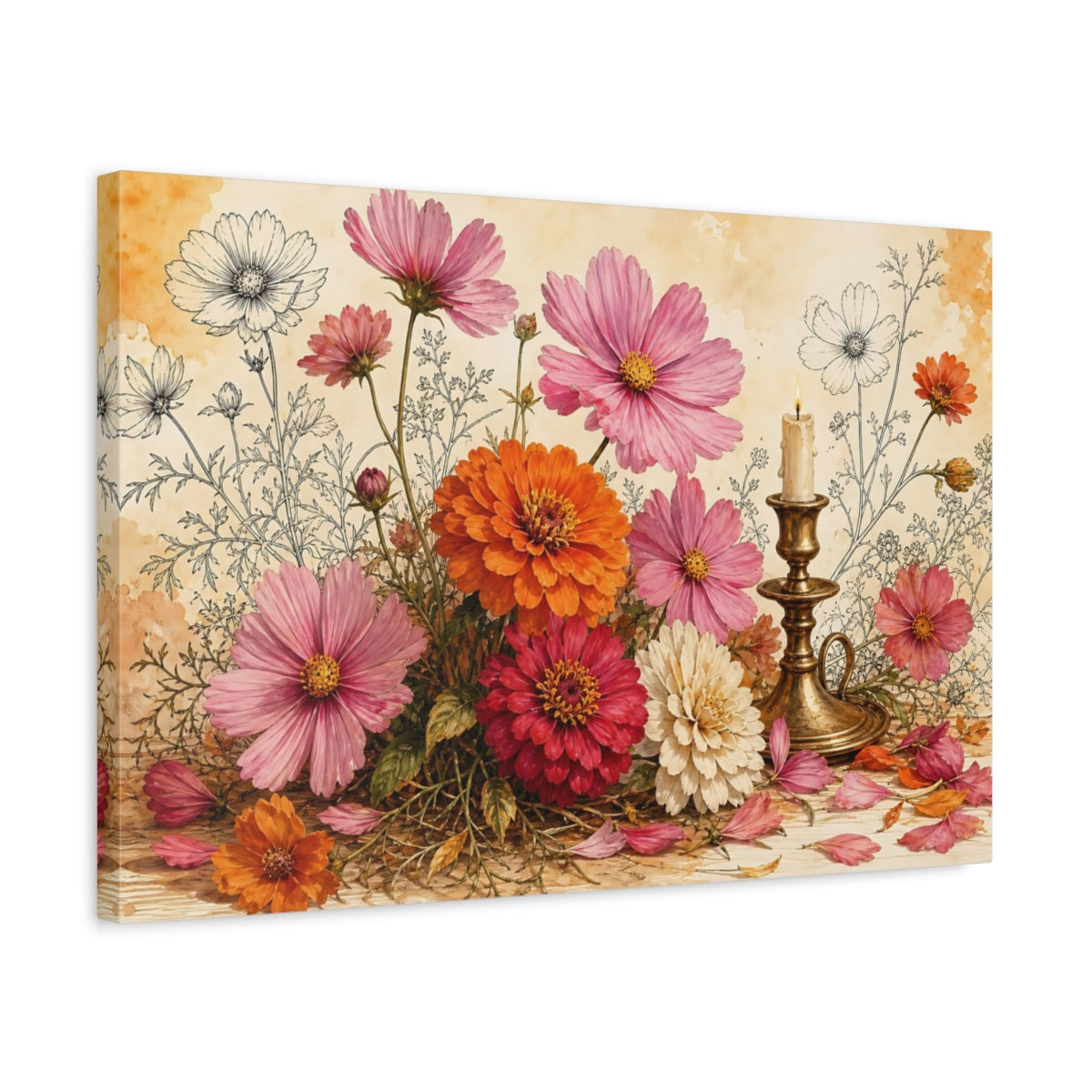 Side Mockup 3. Floral Floral Arrangement Colorful Floral shown as stretched canvas wall art
