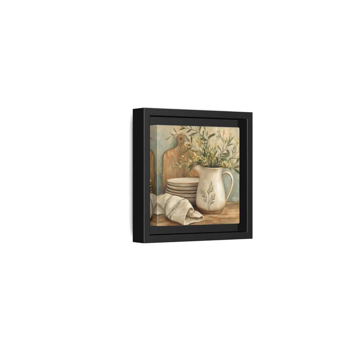 Side Mockup 24. Floral Floral Arrangement Neutral Floral Still Life shown as stretched canvas wall art